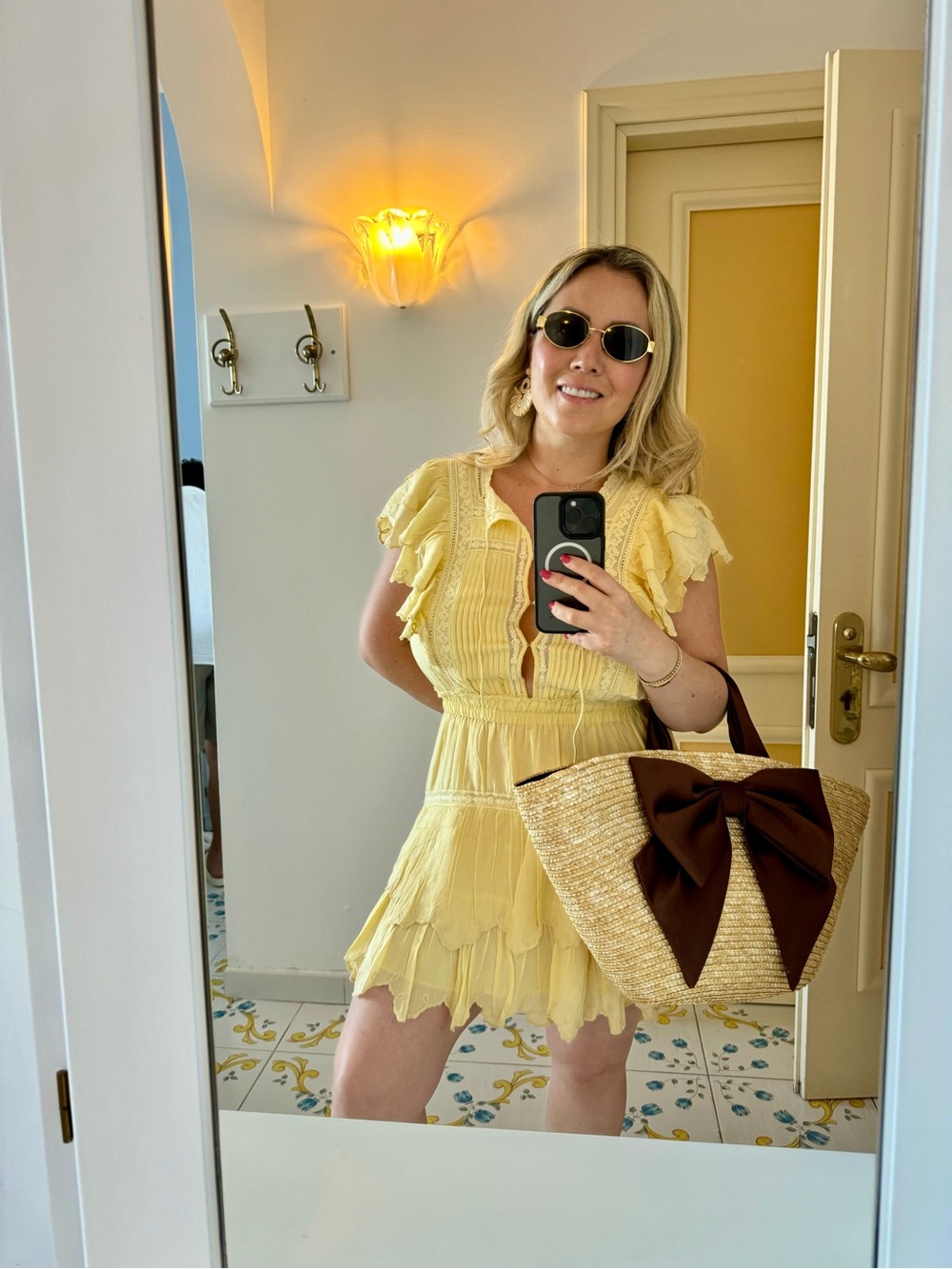 LoveShackFancy Pale Yellow Ruffle Mini Dress